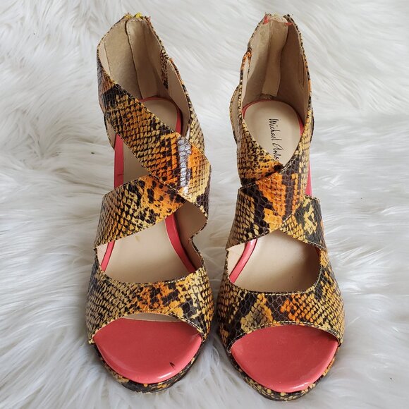 Michael Antonio Reptile Print Open Toe Back Zip Stiletto SZ 7.5 - Picture 6 of 12